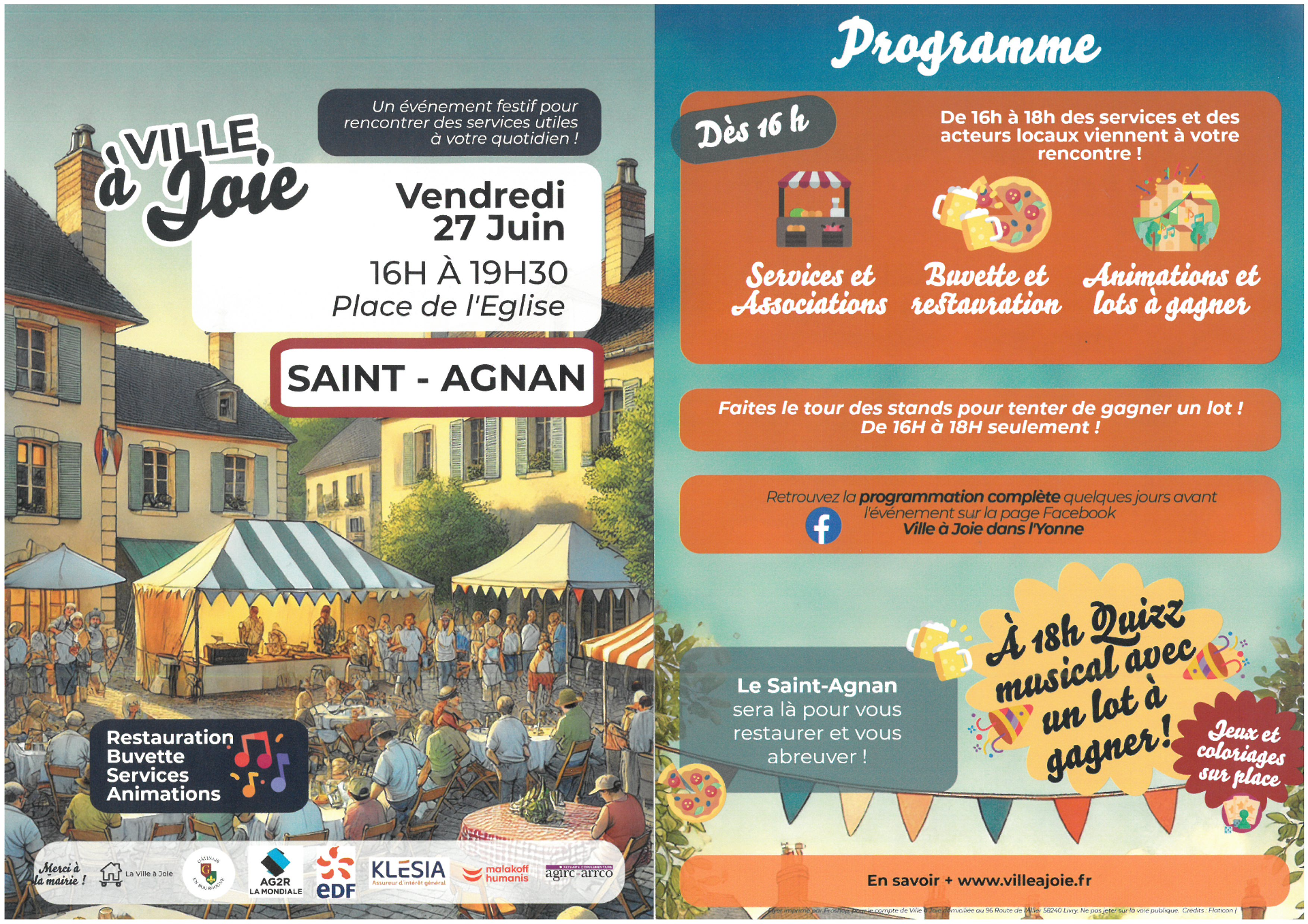 VILLE À JOIE LE VENDREDI 27 JUIN DE 16H00 À 19H30