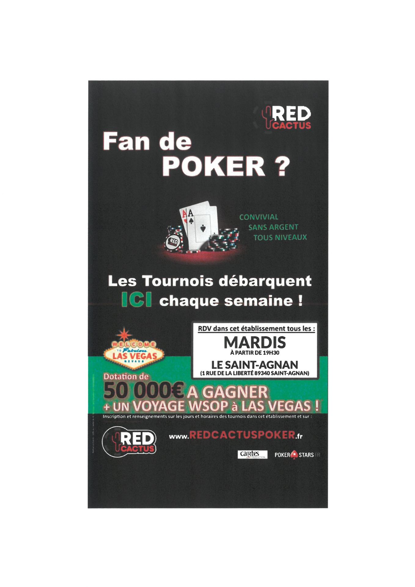 TOURNOIS DE POKER AU ST AGNAN LES MARDIS À 19H30